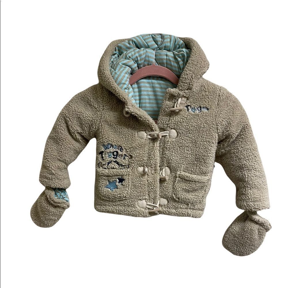 Disney‎ Where’s Tigger toddler Beige Hooded Jacket attached Mittens 12/18 mths